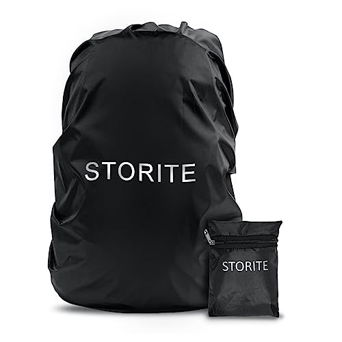 Storite Dust & Rain Cover For Standard Backpack With Pouch, Water Resistance Dustproof Rain Cover Bag Elastic Adjustable For School, College,Office, Trekking Bags (30L-35L,Black)