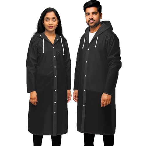 Allextreme EVA Waterproof Unisex Rain Coat Hooded Full Sleeves Outdoor Men, Women, Boys & Girls Rainwear Poncho Raincoat for Camping, Hiking & Travelling (Universal Size,1 Pc Black)