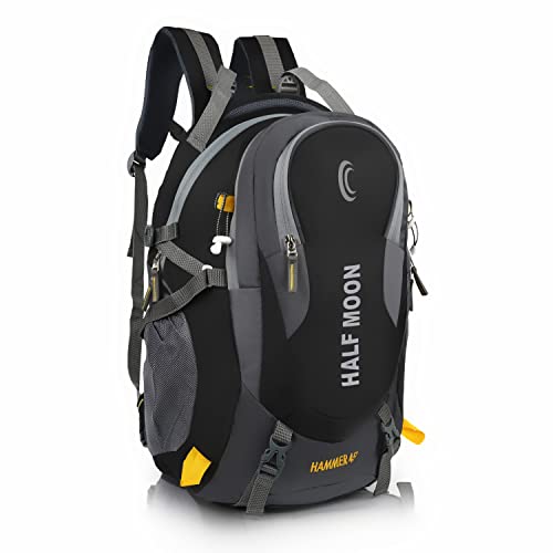 Half Moon 45L Hammer Waterproof Rucksack Bags for Men/Trekking Bags for Man | With 17.3" Laptop Compartment & Rain cover | For Trekking, Hiking, Travel Backpack for Men & Women (Black)