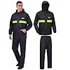 ORILEY Raincoat for Men & Women | 100% Waterproof Full Sleeves Rain Suit Set with Pant | Unisex Outdoor Rainwear for Travel, Camping, Bike Riding, Trekking & Hiking (2XL, Black)