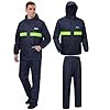 ORILEY Raincoat for Men & Women | 100% Waterproof Full Sleeves Rain Suit Set with Pant | Unisex Outdoor Rainwear for Travel, Camping, Bike Riding, Trekking & Hiking (2XL, Navy Blue)