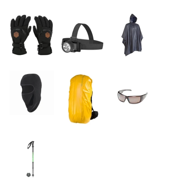 Combo 10-Gloves|Headlamp|Poncho|Balaclava|Backpack cover|Goggles|Pole