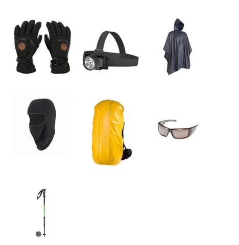 Combo 10-Gloves|Headlamp|Poncho|Balaclava|Backpack cover|Goggles|Pole
