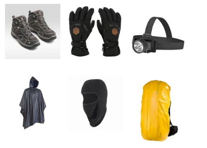 Combo 5 | Mens Shoe | Gloves | Headlamp | Poncho | Balaclava | Backpack cover