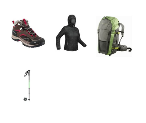 Combo-13| Womens Shoe | Down Jacket | 60 Litre Bag | Pole