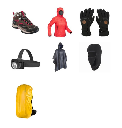 Combo 6 | Womens Shoe | Down Jacket | Gloves | Headlamp | Poncho | Balaclava | Backpack cover