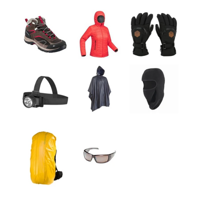 Combo 7 | Womens Shoe | Down Jacket | Gloves | Headlamp | Poncho | Balaclava | Backpack cover | Goggles