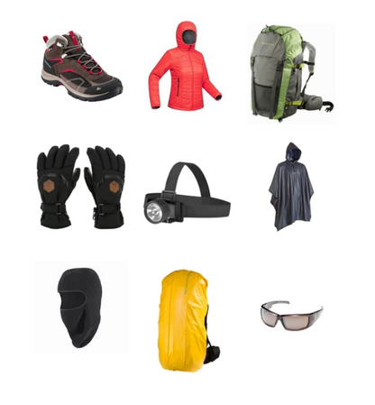 Combo 8 | Womens Shoe | Down Jacket | 60 litre Bag | Gloves | Headlamp | Poncho | Balaclava | Backpack cover | Goggles